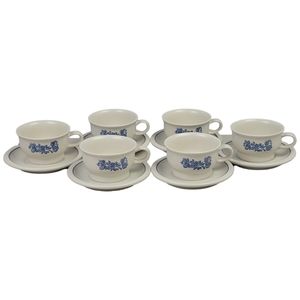 Pfaltzgraff Yorktowne Stoneware Flat Cup & Saucer Set of 6